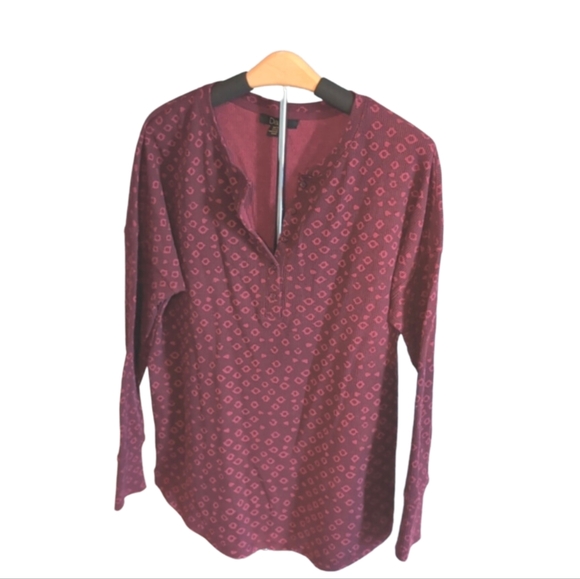 Dalia Waffle Knit Henley Top | Size M | Maroon Long Sleeve Shirt | Relaxed Fit - Picture 7 of 11